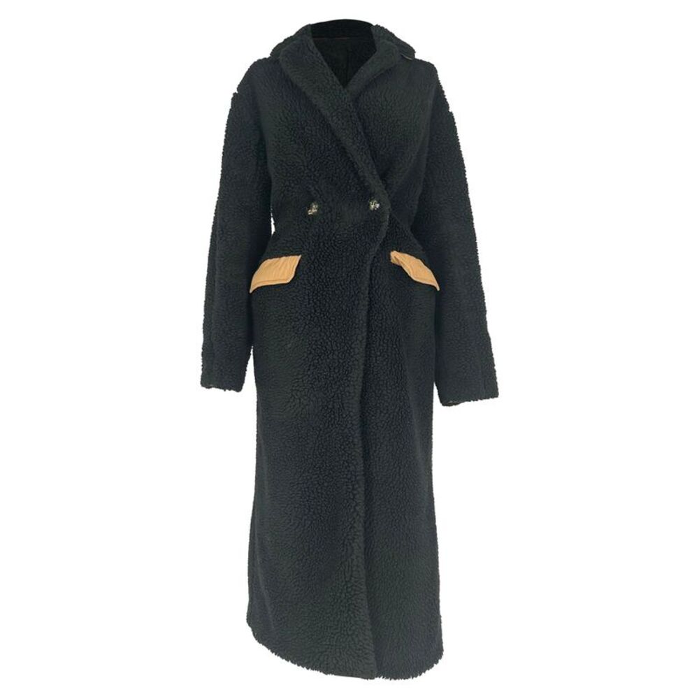 Ganni Teddy Double-Breasted Coat in Black Polyester